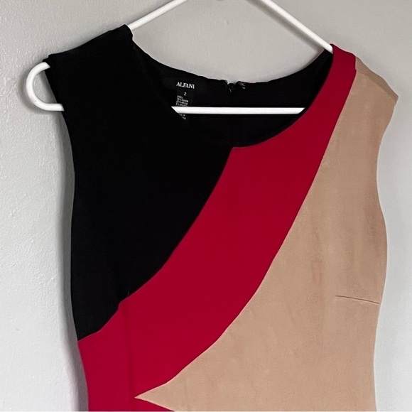 Alfani Colorblock Sleeveless Shift Knee Length Dress Black Red XS Small 2 - Picture 2 of 9